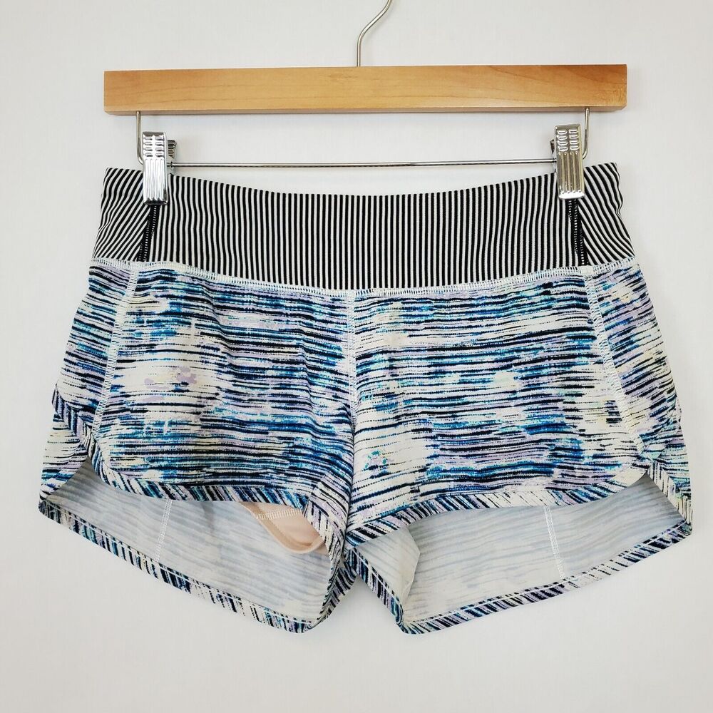 Lululemon Shorts Womens 4 Blue Stripe Speed Blurry Belle Tink 3" Running Lined